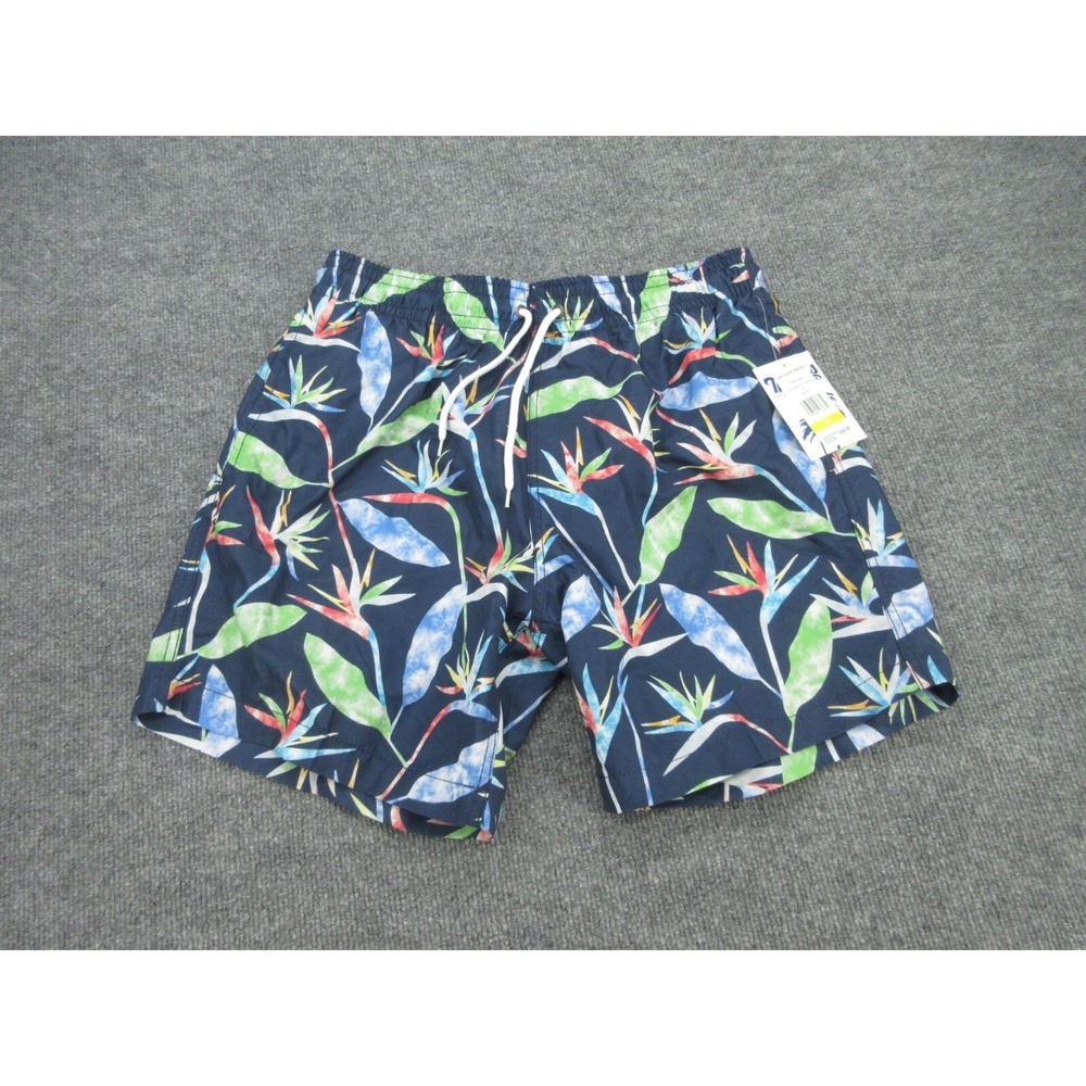 Trunks Mens Swim Shorts NWT Regular Fit Navy Blue Bird of Paradise Floral Size M